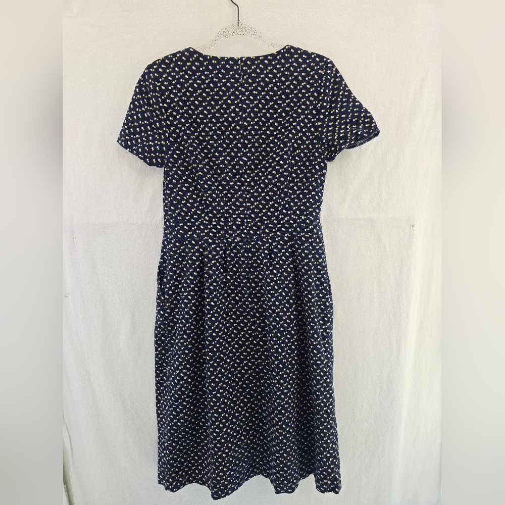 BODEN Navy Blue W/ White&yellow Dots S Sleeve Shift Zip Back Cotton Dress. Sz 8 - Picture 10 of 12